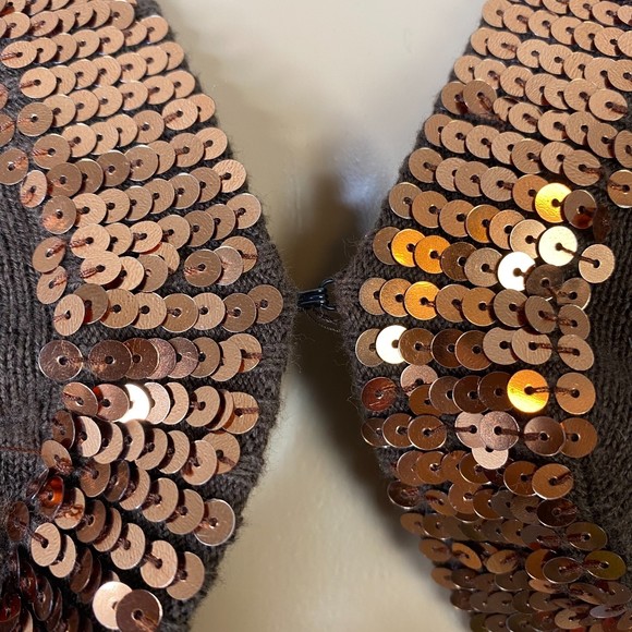 Guess Women's Cropped Brown Sequin Cardigan Size Small / Petite - Picture 4 of 8